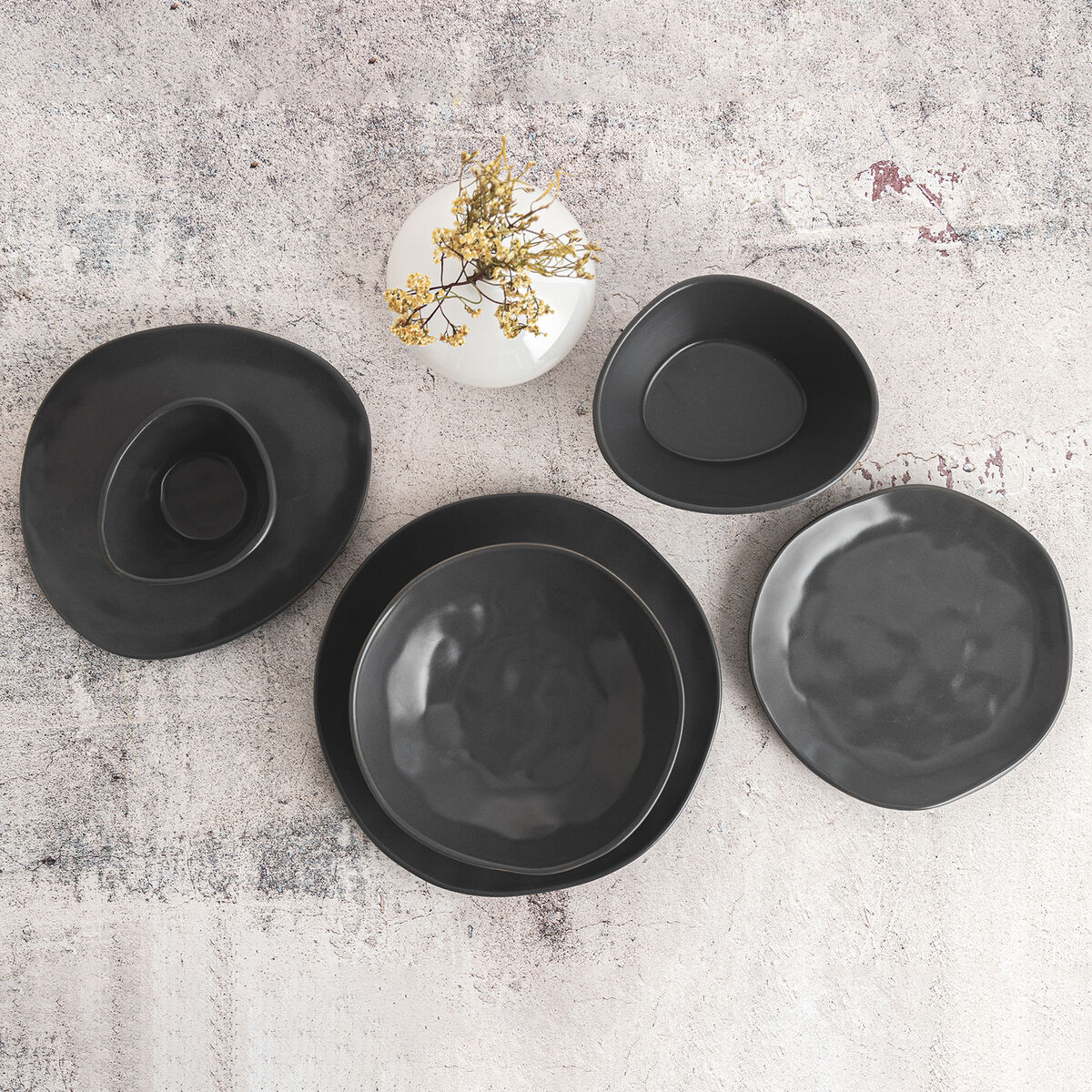 Flat plate Bidasoa Cosmos Black Ceramics 23 cm (6 pieces)-3