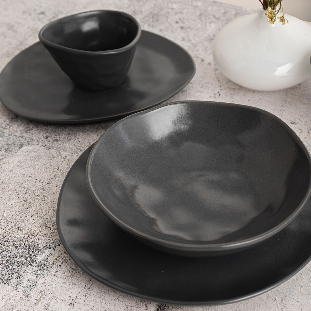 Flat plate Bidasoa Cosmos Black Ceramics 23 cm (6 pieces)-4