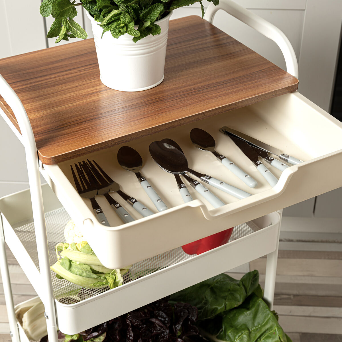 Mobile stand Quid Elvia White Metal 46.5 x 30.5 x 75 cm-2