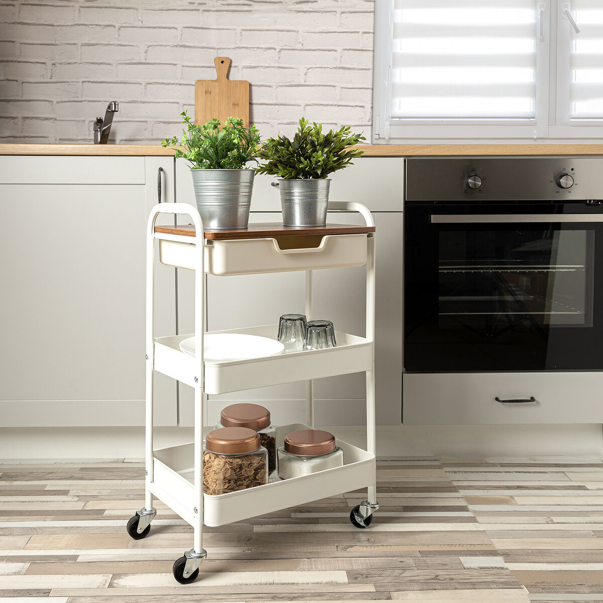Mobile stand Quid Elvia White Metal 46.5 x 30.5 x 75 cm-3