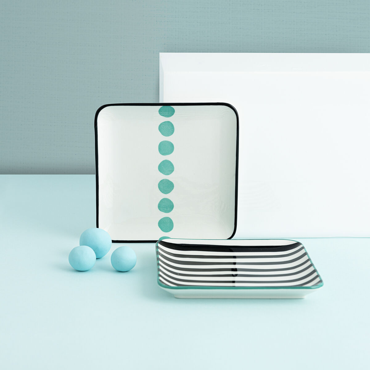 Snack tray Bidasoa Zigzag Multicolored Ceramics Square 15 x 15 cm 2 pieces-2