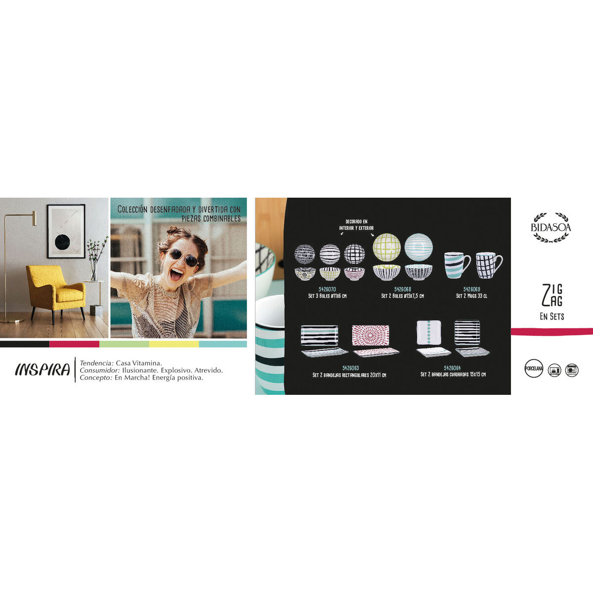 Snack tray Bidasoa Zigzag Multicolored Ceramics Square 15 x 15 cm 2 pieces-4