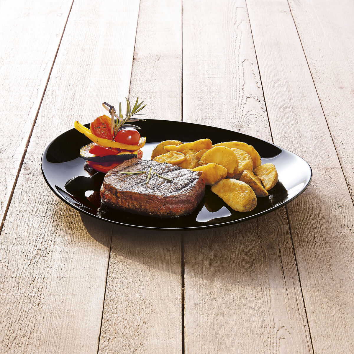 Flat plate Luminarc Friends Time Black Glass 30 x 26 cm Meat (12 pieces)-3
