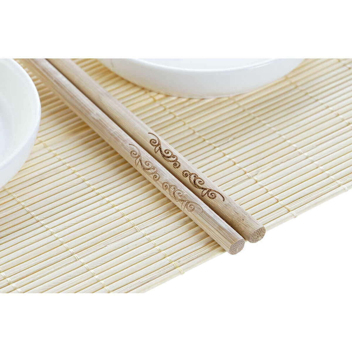 DKD Home Decor Bamboo Plastic Ceramic White Natural Oriental 28.8 x 19.8 x 3 cm (7 Items) (28.8 x 19.8 x-2