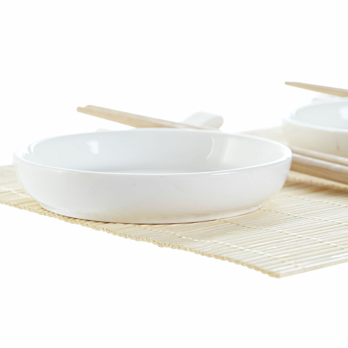 DKD Home Decor Bamboo Plastic Ceramic White Natural Oriental 28.8 x 19.8 x 3 cm (7 Items) (28.8 x 19.8 x-3