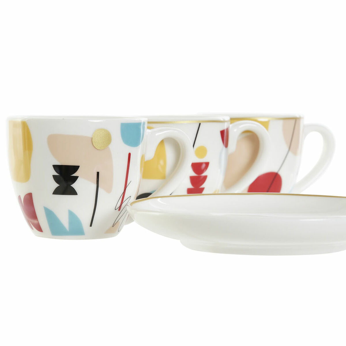 Набор из кофейных чашек DKD Home Decor Абстракция 80 ml Белый Разноцветный-2