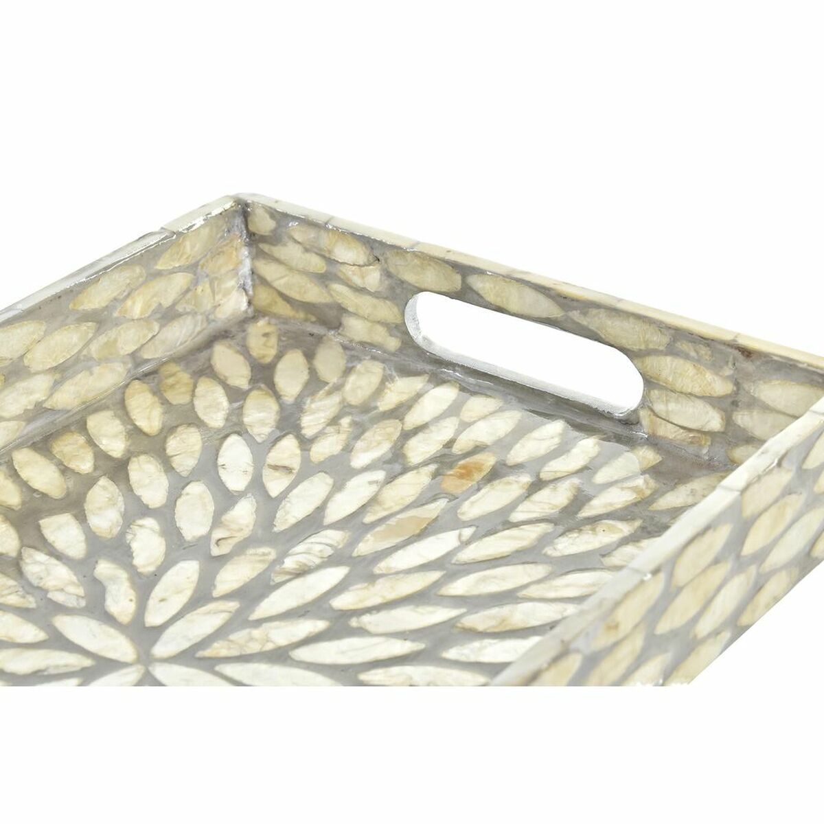 Snack tray DKD Home Decor Mosaic Grey Mother of Pearl 30 x 20 x 4 cm Boho-3
