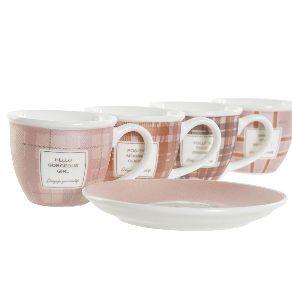 Набор из кофейных чашек DKD Home Decor Белый Коричневый Розовый 90 ml 4 Предметы-3