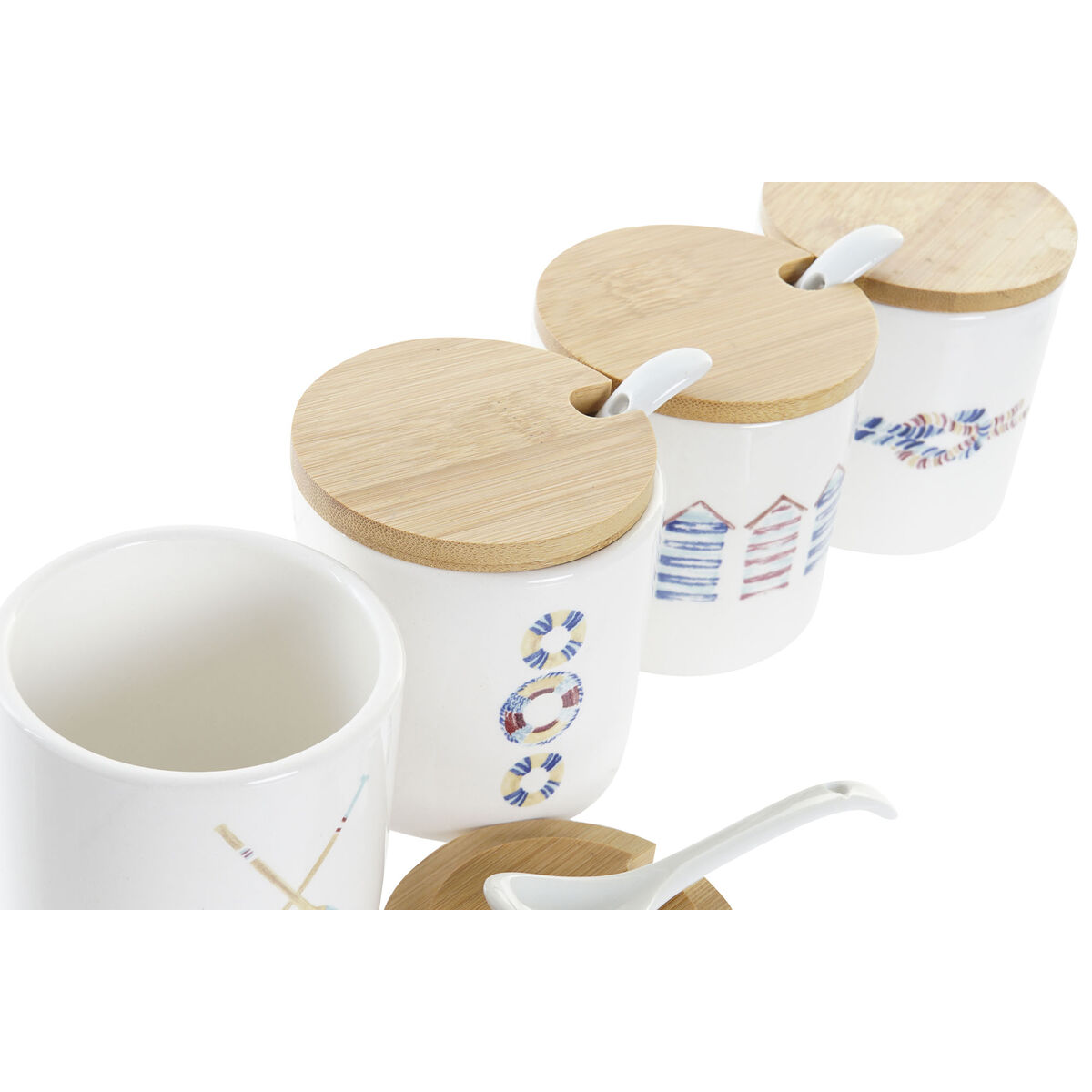 Sugar Bowl DKD Home Decor Sailor White Multicolored Bamboo Dolomite 4 Items 7.5 x 7.5 x 7.5 cm-3