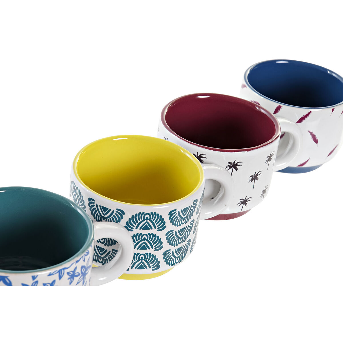Набор из кофейных чашек DKD Home Decor Разноцветный Жёлтый Синий бирюзовый Тёмно Бордовый Металл Керамика 4 Предметы 150 ml-3