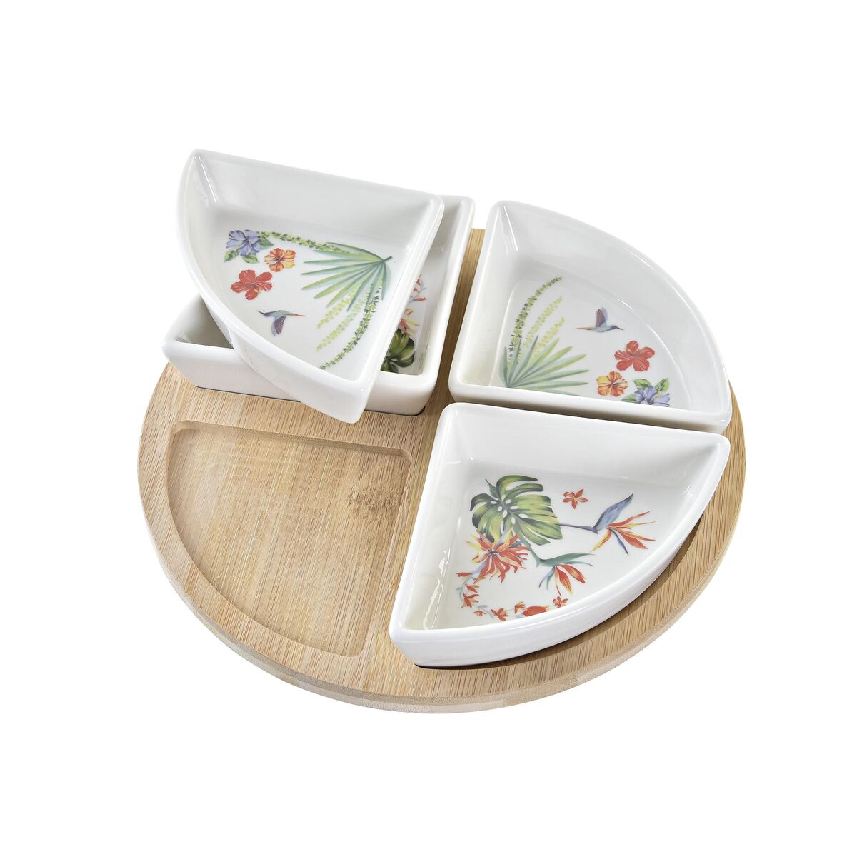 DKD Home Decor White Multicolored Natural Bamboo Ceramic Tropical 21.5 x 21.5 x 1 cm (5 pcs)-2