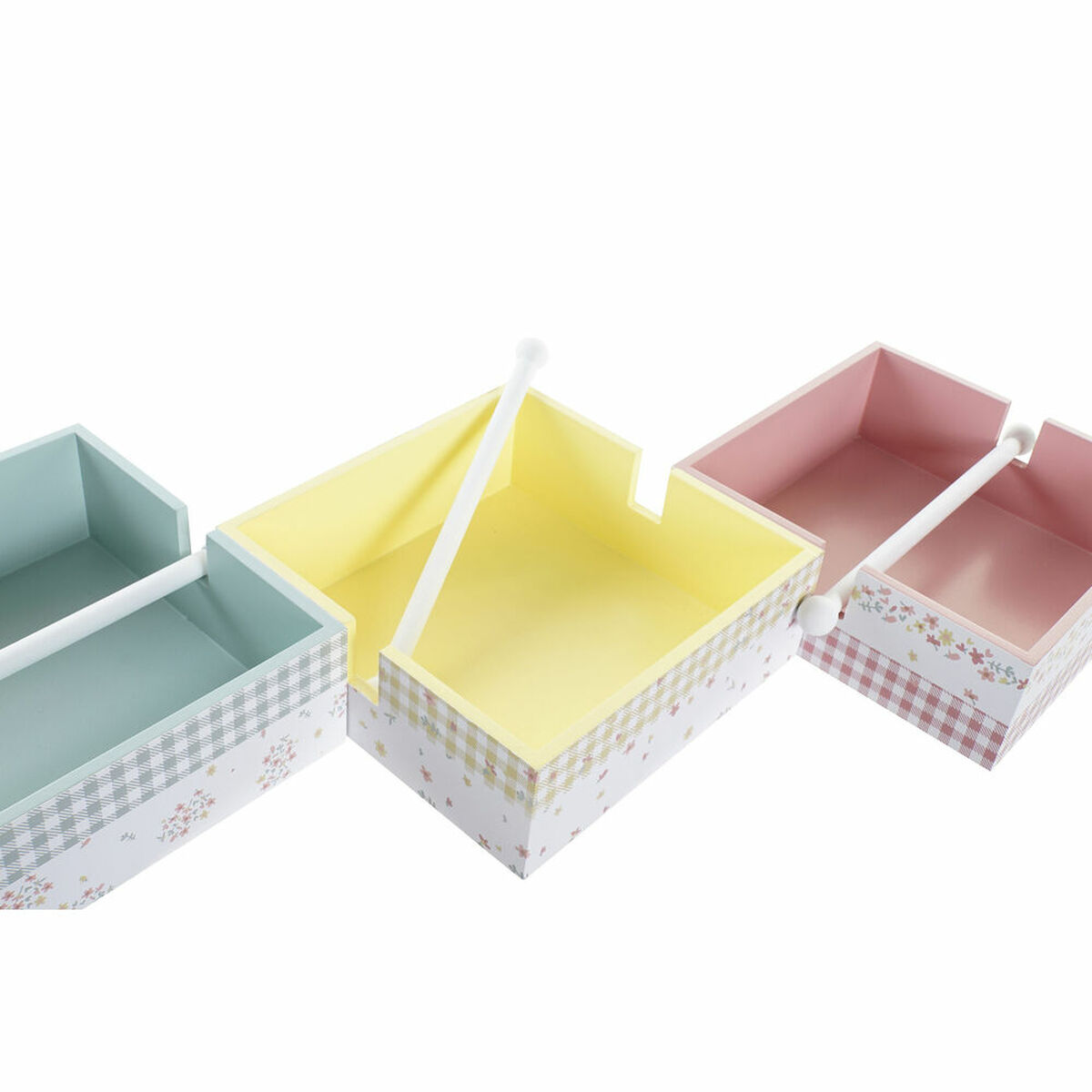 Napkin box DKD Home Decor Vichy Sweet Metal Aluminum Wooden MDF 22 x 18 x 6 cm (3 pieces)-2