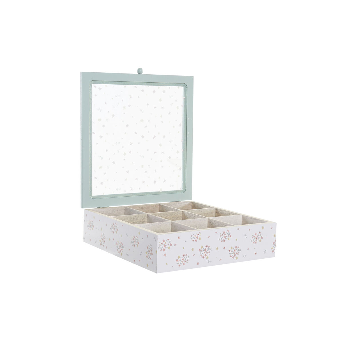 Tea Box DKD Home Decor Yellow Red Green Metal Glass Wooden MDF 3 Items 24 x 24 x 7 cm-3