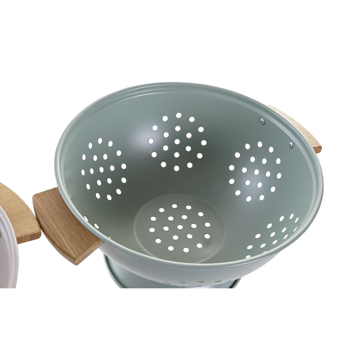 Colander Pasta DKD Home Decor Green Beige Metal Bamboo Stainless Steel 30 x 40 cm 30 x 24.5 x 14 cm (2 pieces)-2