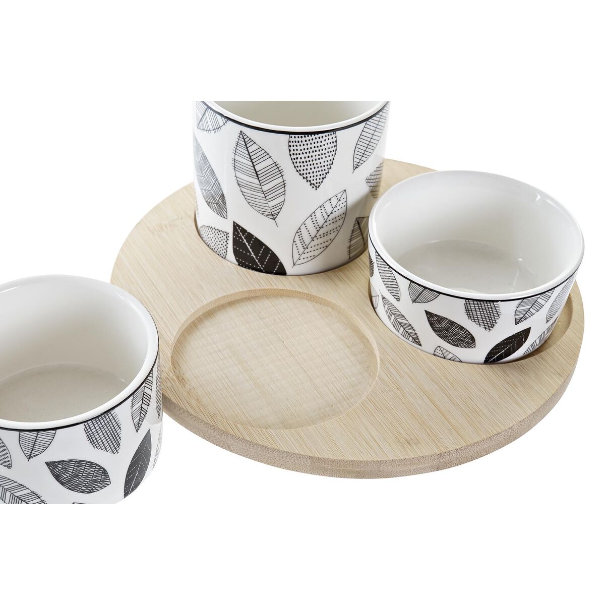 DKD Home Decor White/Black Bamboo Ceramics Leaves Cottage 3 Items 8 cm 20 x 20 x 8 cm-2