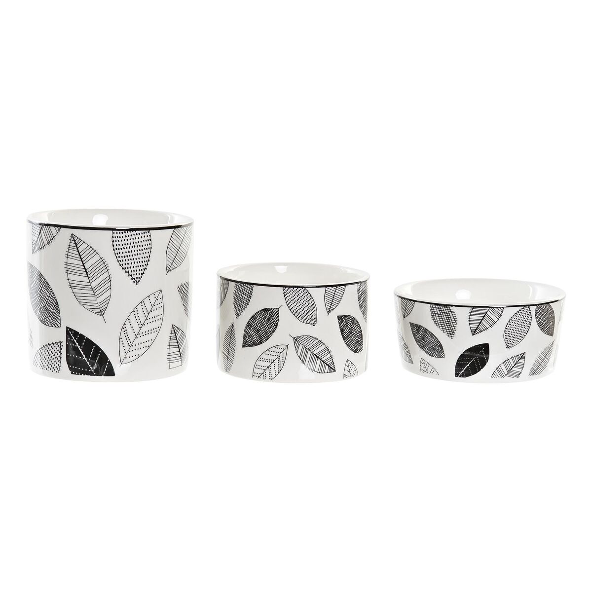 DKD Home Decor White/Black Bamboo Ceramics Leaves Cottage 3 Items 8 cm 20 x 20 x 8 cm-3