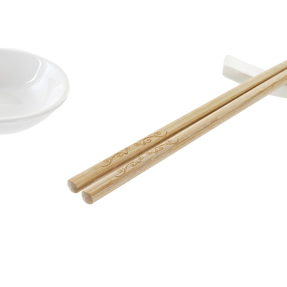 DKD Home Decor Bamboo Ceramics White Natural Oriental 27.3 x 20.3 x 2.5 cm (12 pieces)-3