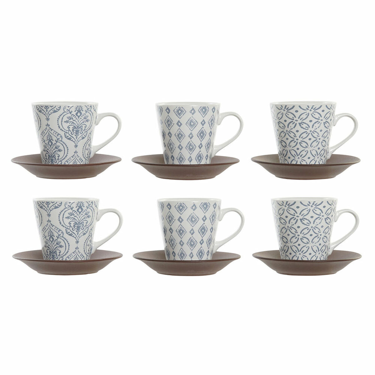 Набор из кофейных чашек DKD Home Decor Синий Коричневый древесина каучукового дерева Белый Керамика 150 ml