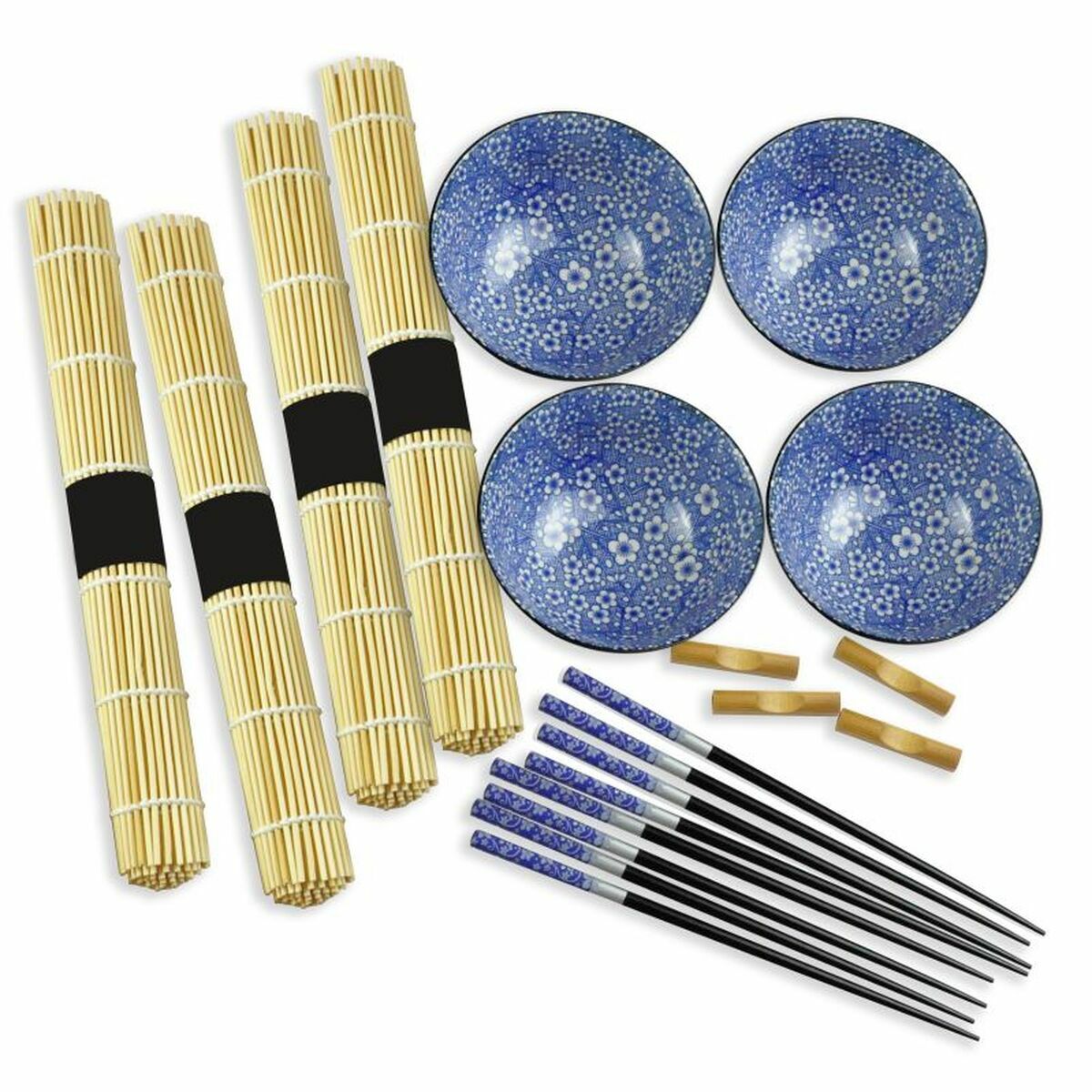 DKD Home Decor Sushi Set 14.5 x 14.5 x 31 cm Black Blue Ceramic Oriental (16 Items)-5