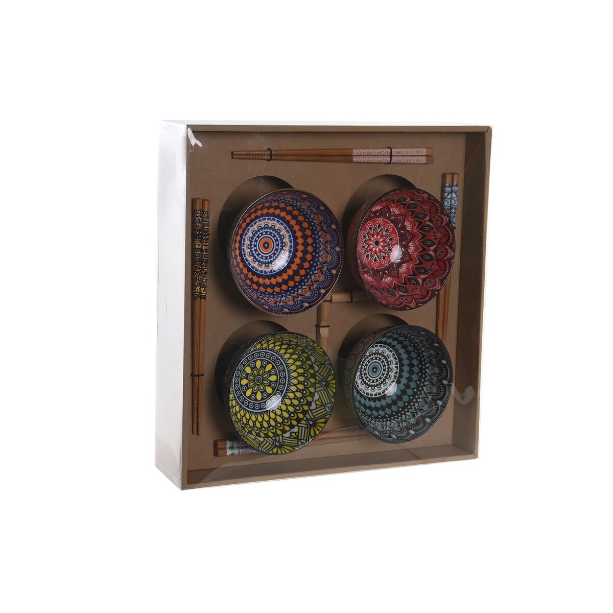 Sushi set DKD Home Decor 34 x 34 x 6.5 cm Multicolored Mandala Oriental Ceramics (12 pieces)-4