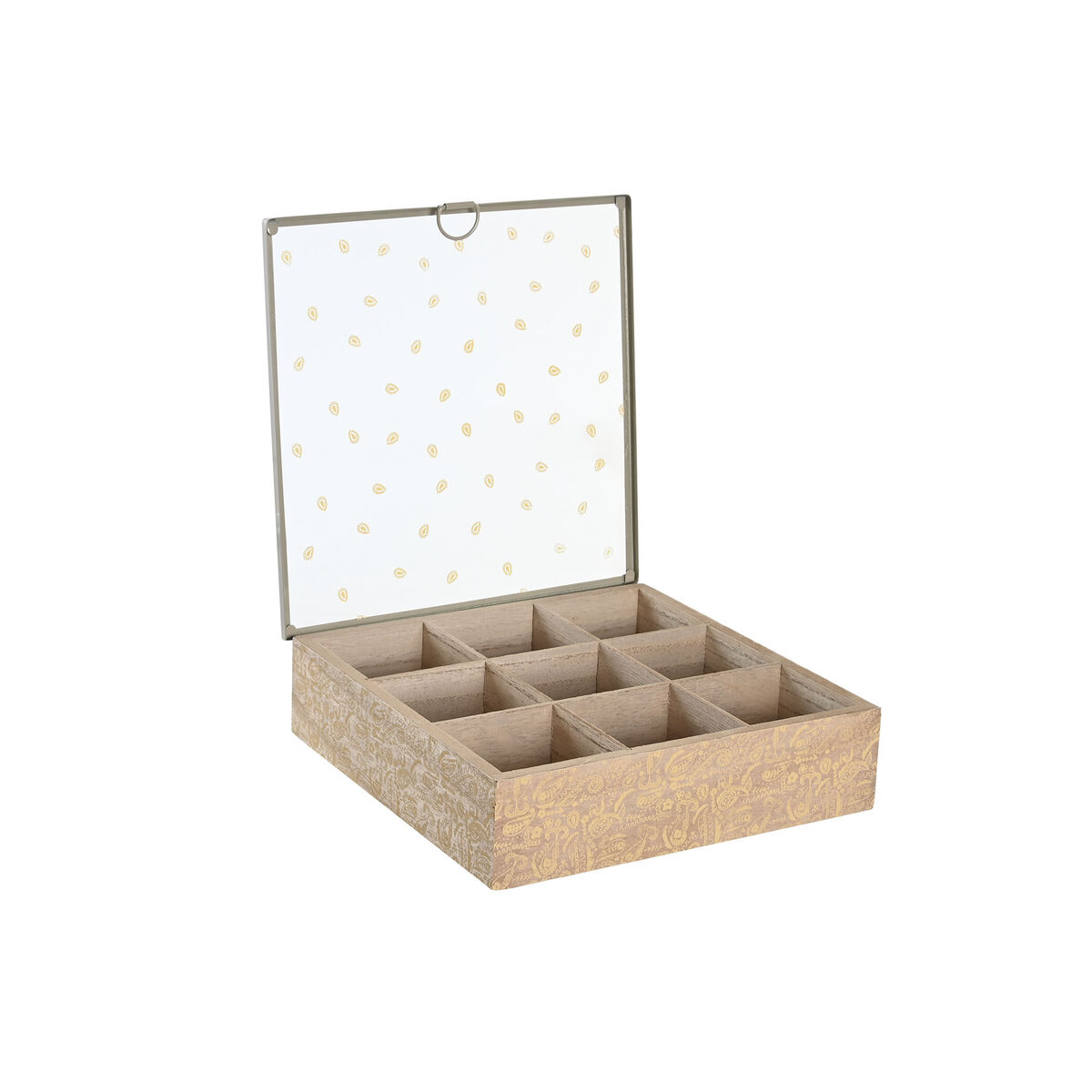 Tea Box DKD Home Decor 24 x 24 x 6.5 cm Glass Natural Blue Pink Metal White 3 Items Wooden MDF-2