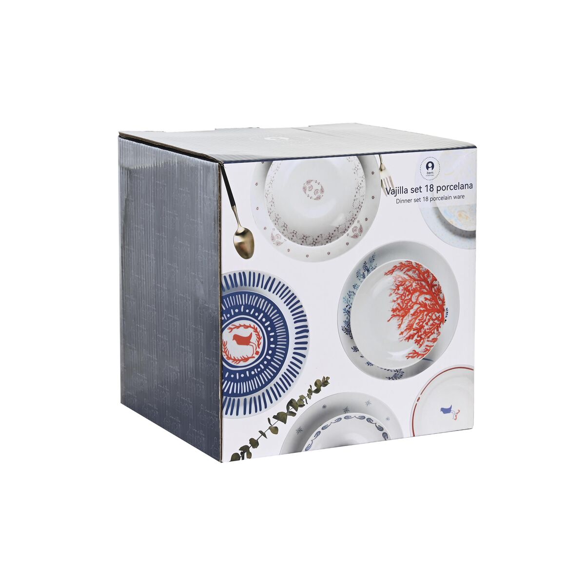 Cookware set DKD Home Decor Blue Fuchsia Porcelain Coral 18 Items 27 x 27 x 3 cm-4