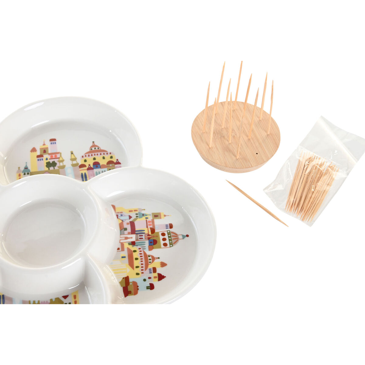 Aperitif Kit DKD Home Decor Natural Red Multicolored Ceramics 22 x 22 x 7 cm Cottage Houses-2