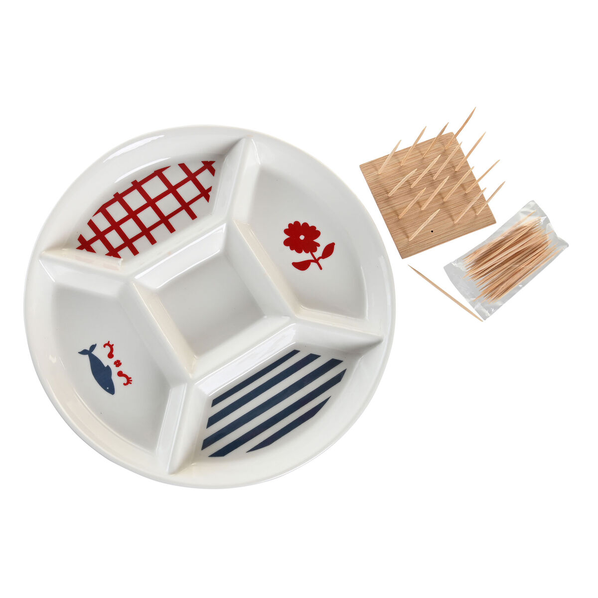 DKD Home Decor Aperitif Kit 23.5 x 23.5 x 7 cm Red Blue White Ceramics Mediterranean Home-3