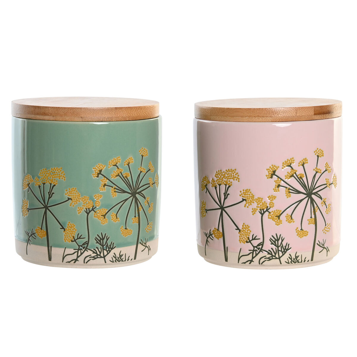 Barco DKD Home Decor 11,5 x 11,5 x 12 cm Colorido Rosa Verde Bambú Cerámica Shabby Chic (2 piezas)