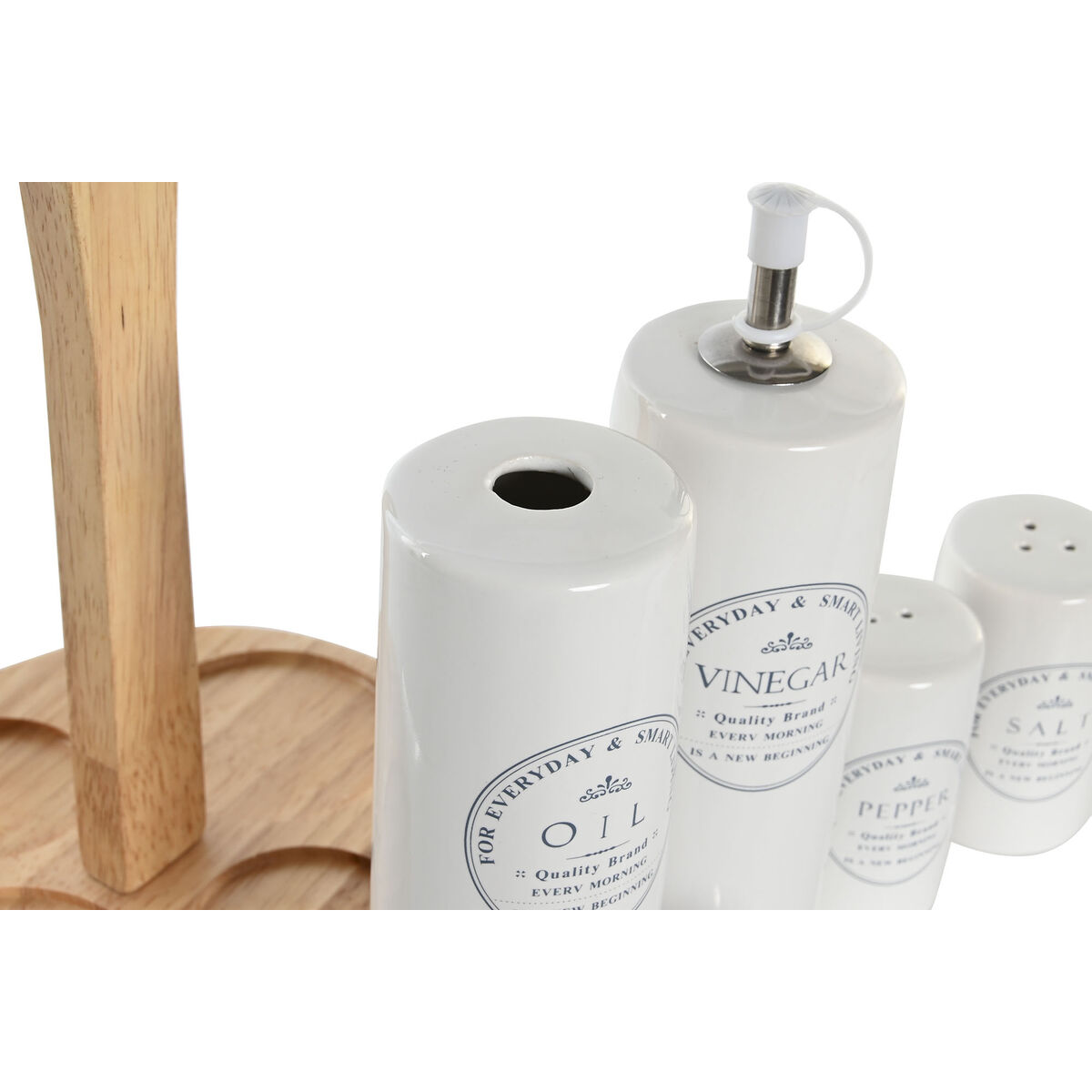 Oil and vinegar set DKD Home Decor 18 x 15 x 22 cm Wooden White Ceramics-3