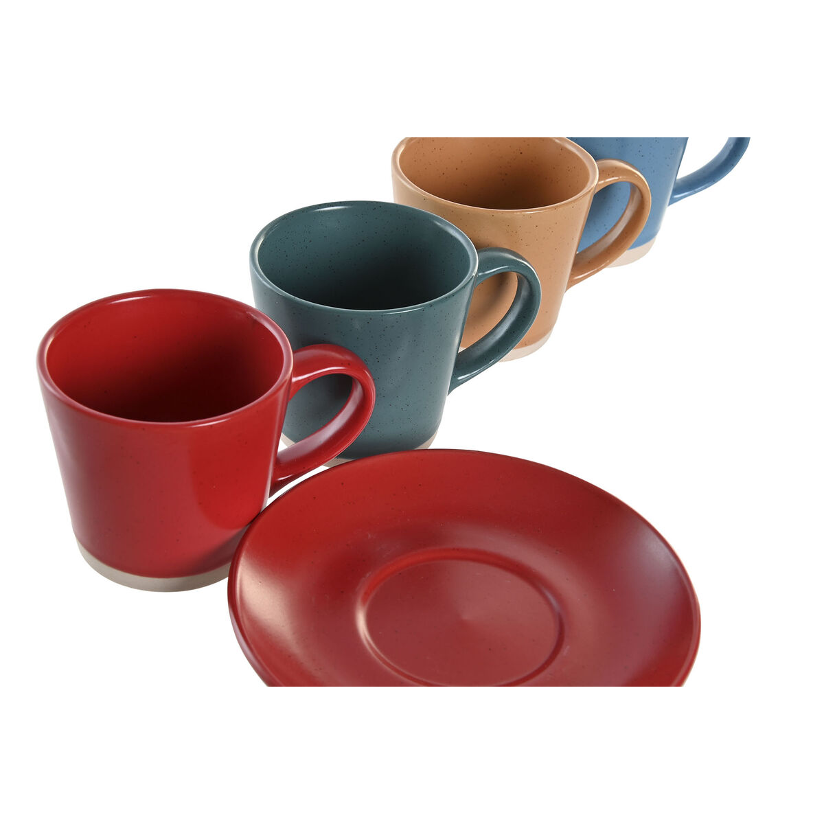 Набор чашек с блюдцами DKD Home Decor Жёлтый Синий Красный Зеленый Керамика 180 ml 14 x 14 x 2 cm-3