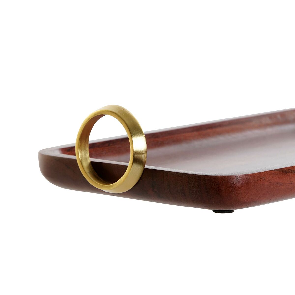 Tray DKD Home Decor Brown Gold Plated Aluminum Acacia Wood 37 x 20 x 7 cm (12 pieces)-2