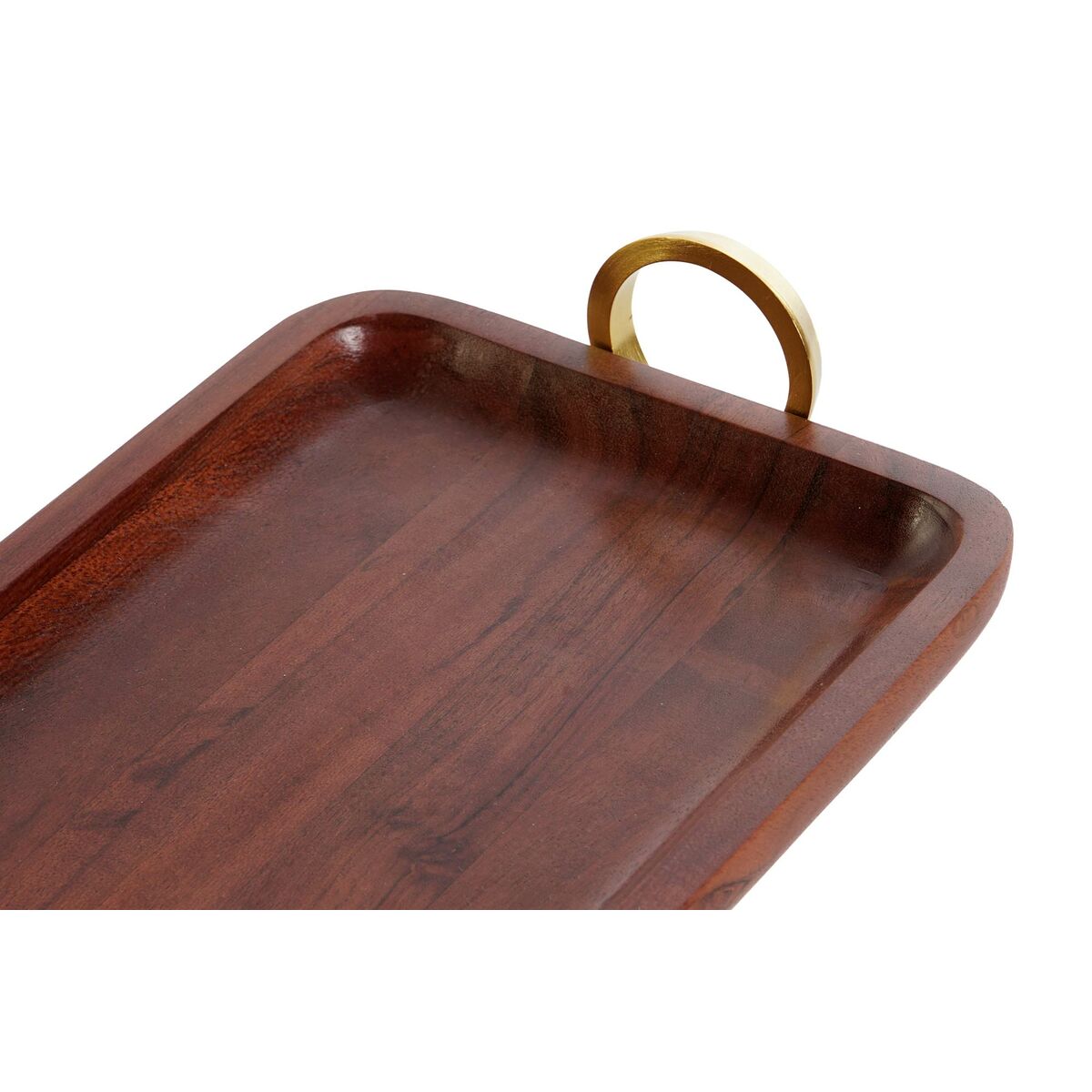 Tray DKD Home Decor Brown Gold Plated Aluminum Acacia Wood 37 x 20 x 7 cm (12 pieces)-3
