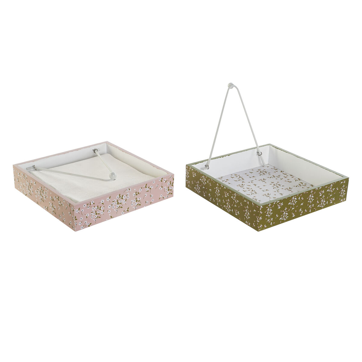 DKD Home Decor Napkin Box Green Mustard Dark Brown Metal Aluminum Wooden MDF 18 x 18 x 4 cm (4 pieces)-2