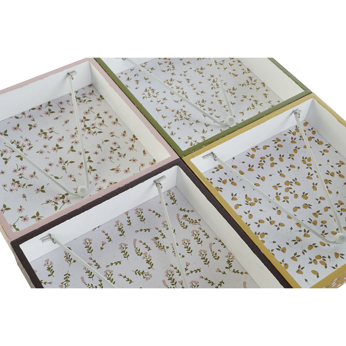 DKD Home Decor Napkin Box Green Mustard Dark Brown Metal Aluminum Wooden MDF 18 x 18 x 4 cm (4 pieces)-3