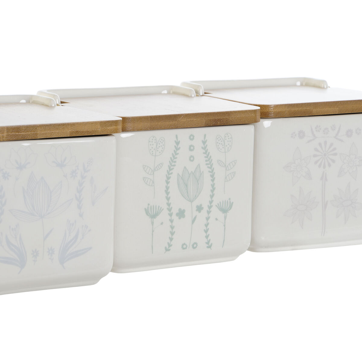 Salt shaker with lid DKD Home Decor Blue White Green Purple Bamboo Scandi 750 ml 14 x 12.5 x 12 cm (3 pieces)-2