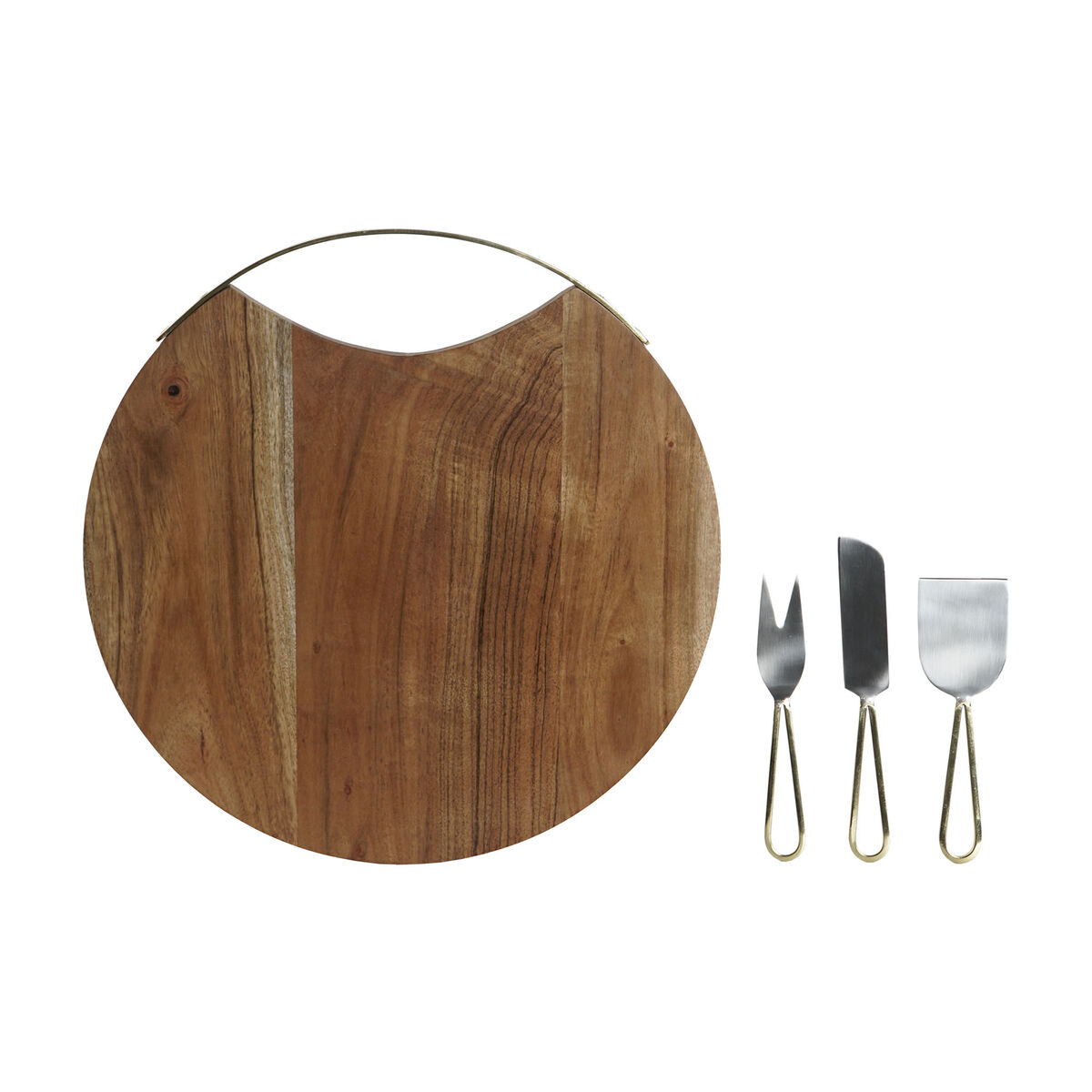 Cutting Board DKD Home Decor Gold Plated Natural Stainless Steel Acacia Wood 35.5 x 35.5 x 1.5 cm (4 Items)-2