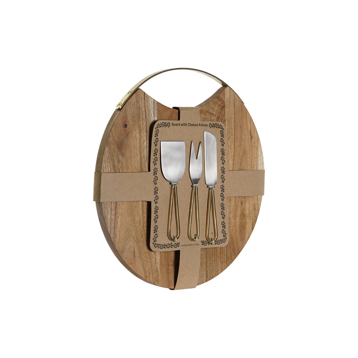 Cutting Board DKD Home Decor Gold Plated Natural Stainless Steel Acacia Wood 35.5 x 35.5 x 1.5 cm (4 Items)-4