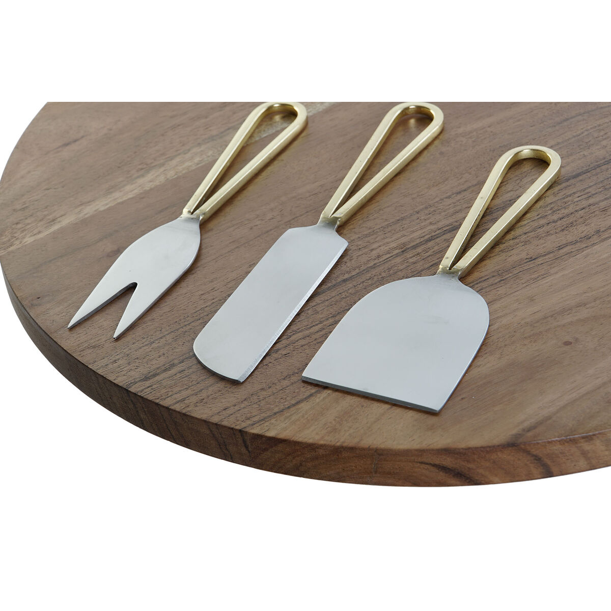 Cutting Board DKD Home Decor Gold Plated Natural Stainless Steel Acacia Wood 35.5 x 35.5 x 1.5 cm (4 Items)-6