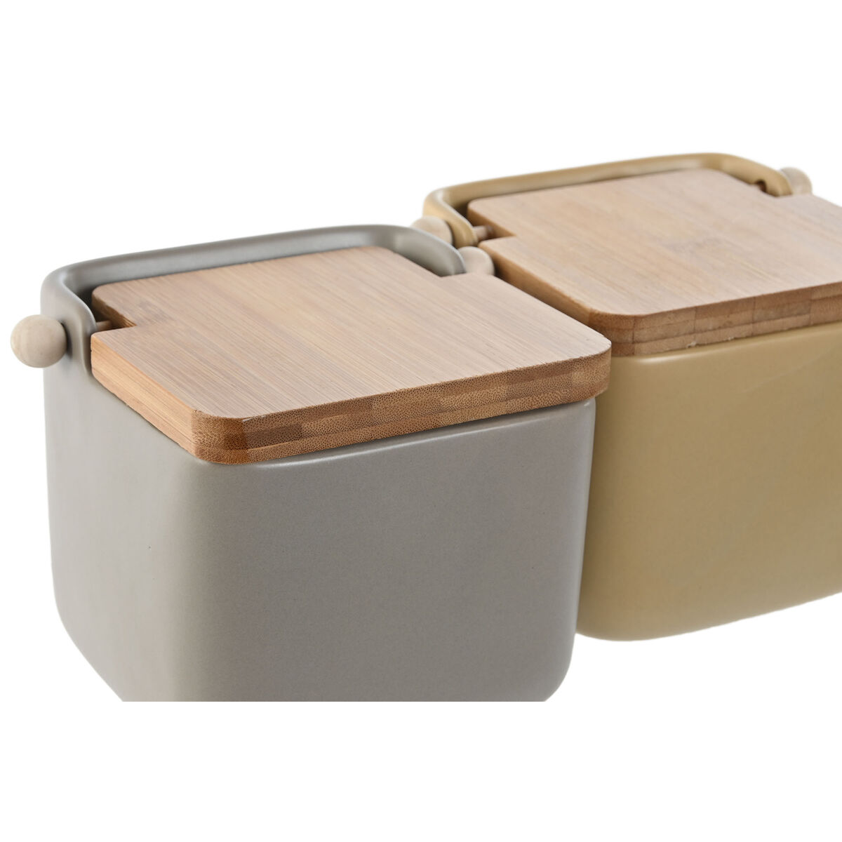 Salt Shaker with Lid Home ESPRIT Beige Grey Natural Bamboo Dolomite 15 x 12 x 11 cm (2 pieces)-2