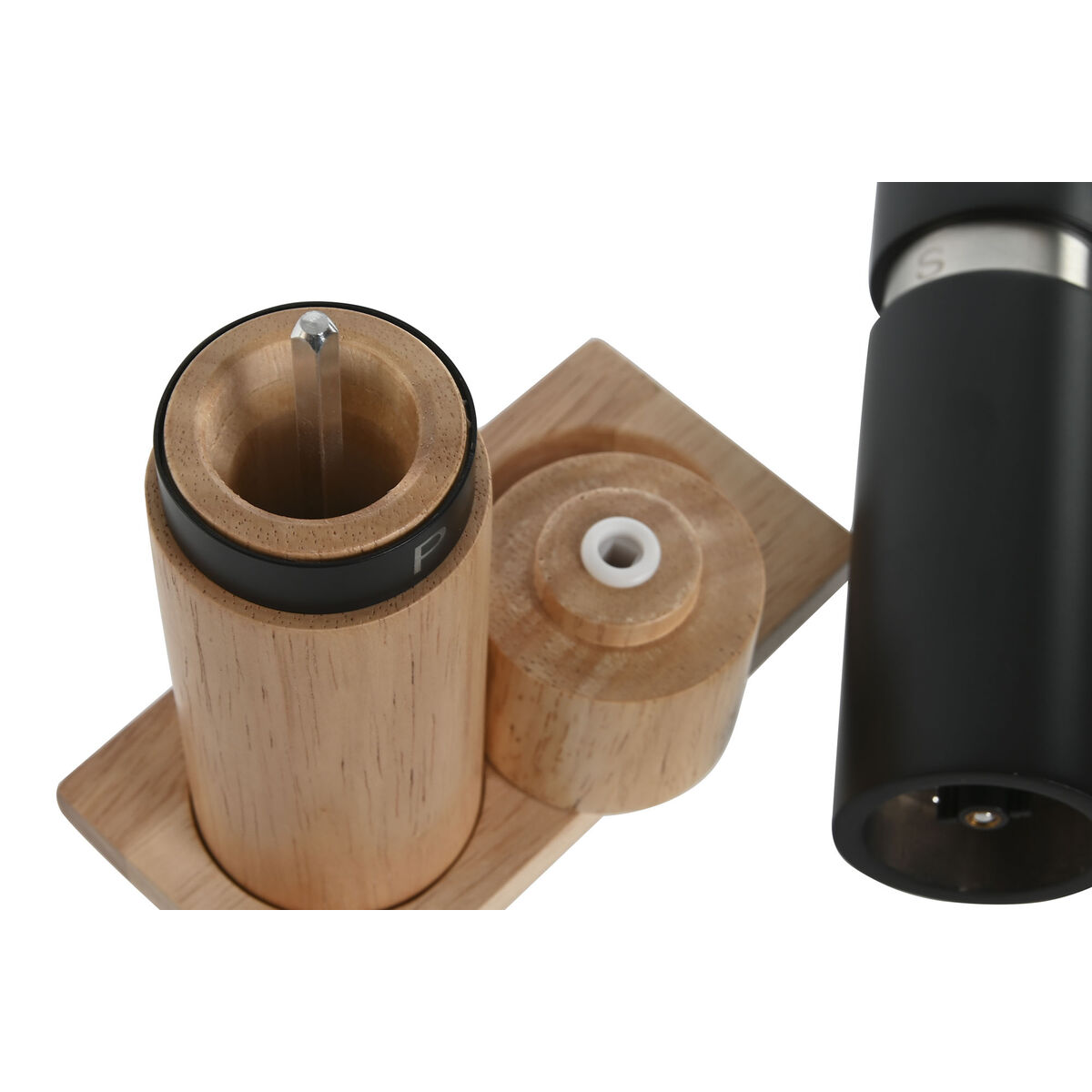 Salt and Pepper Pan Home ESPRIT Black Natural Stainless Steel Rubber Wood 14 x 7 x 16.5 cm-4