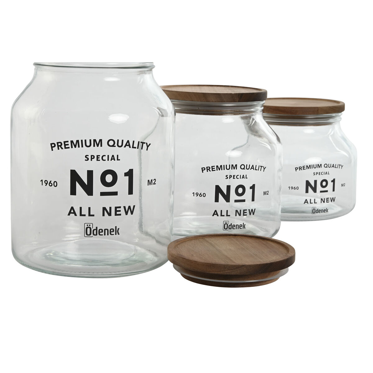 Set of 3 cans Home ESPRIT Natural Acacia Glass Wood 1.5 L 2 L 3 L 16 x 16 x 21 cm-2