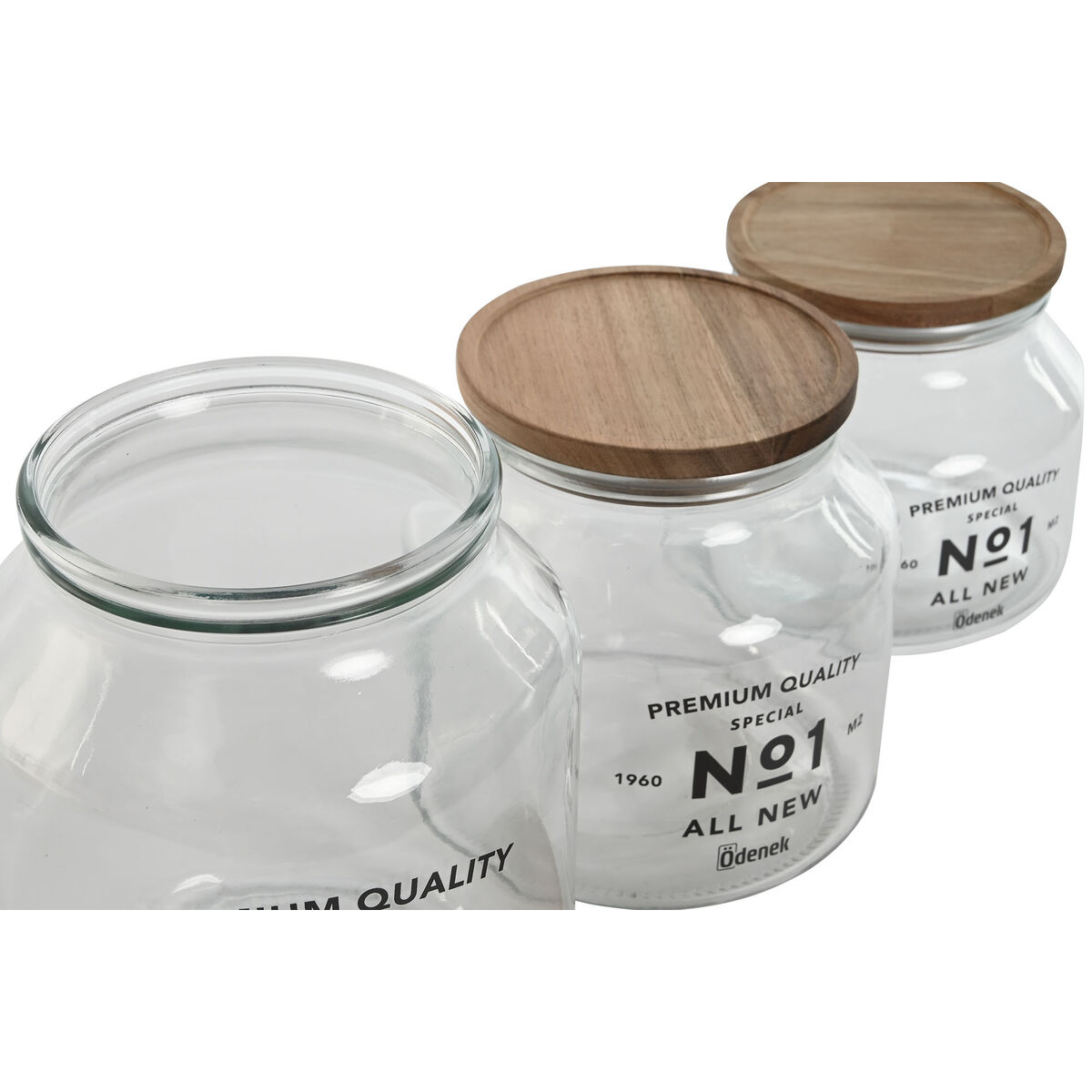Set of 3 cans Home ESPRIT Natural Acacia Glass Wood 1.5 L 2 L 3 L 16 x 16 x 21 cm-3
