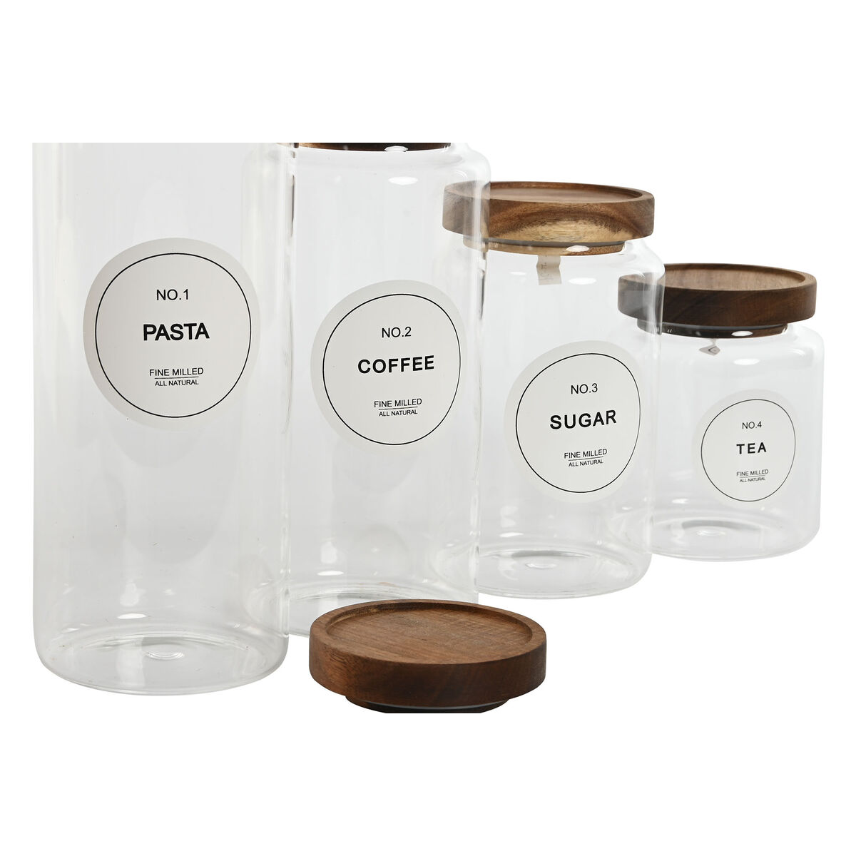 Juego de 4 latas Home ESPRIT Madera natural de acacia Vidrio de borosilicato 1 L 1,3 L 1,7 L 10 x 10 x 29,5 cm-2