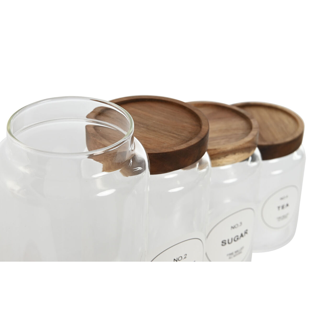 Juego de 4 latas Home ESPRIT Madera natural de acacia Vidrio de borosilicato 1 L 1,3 L 1,7 L 10 x 10 x 29,5 cm-3