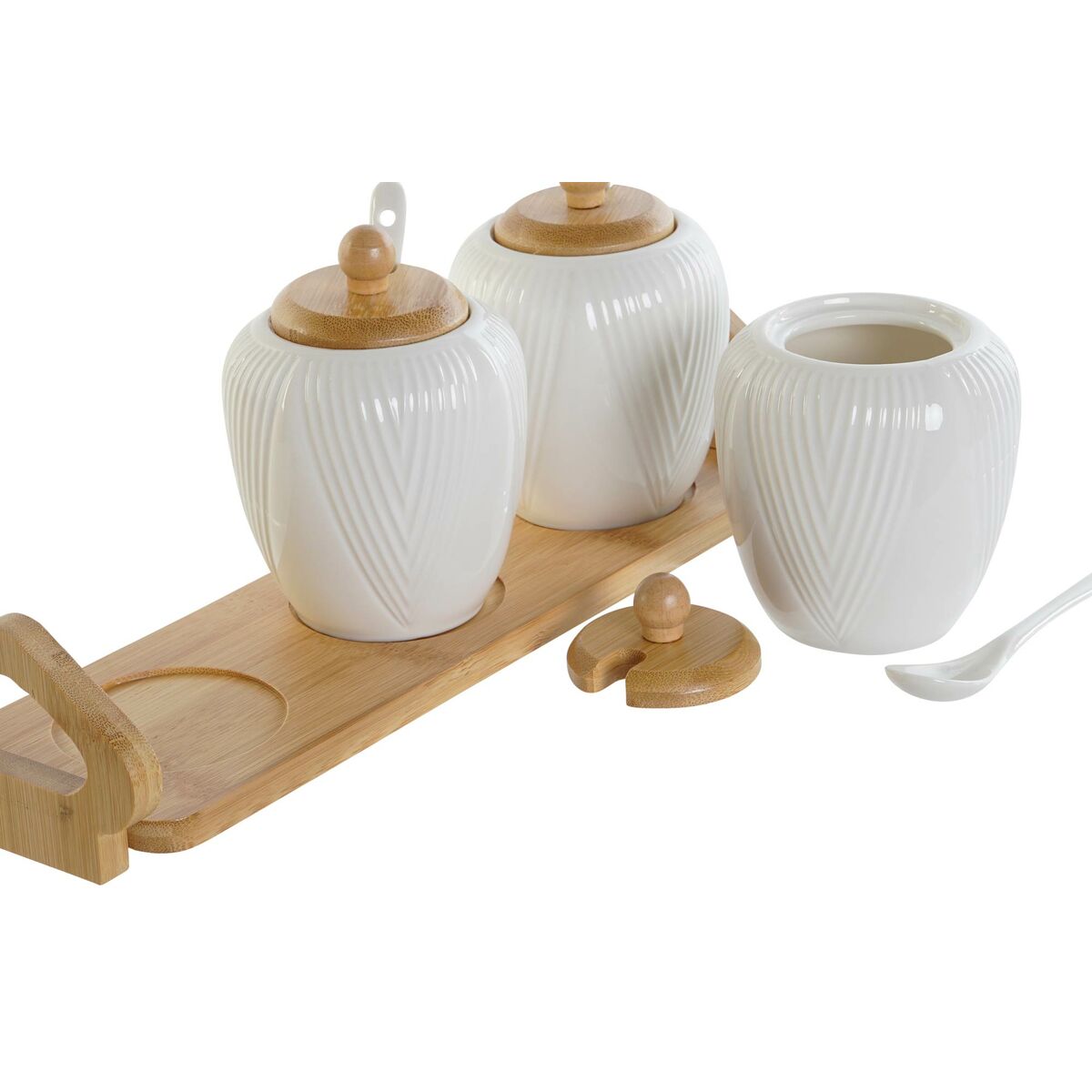 Sugar Bowl DKD Home Decor White Natural Bamboo China 31 x 9 x 7 cm 4 Items-2