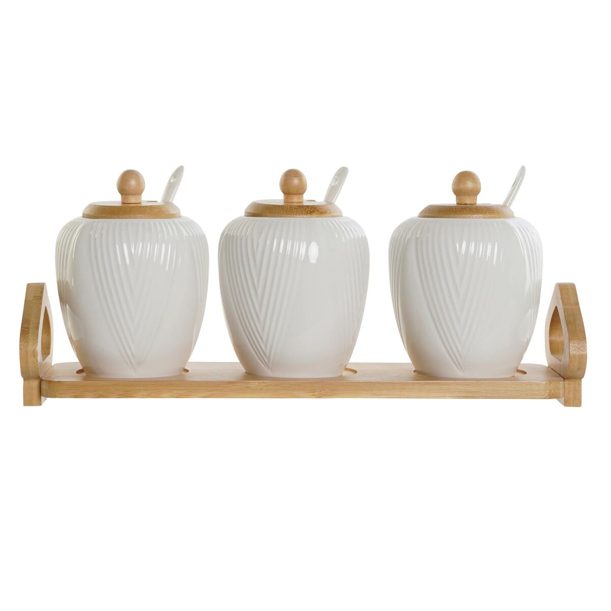 Sugar Bowl DKD Home Decor White Natural Bamboo China 31 x 9 x 7 cm 4 Items-4