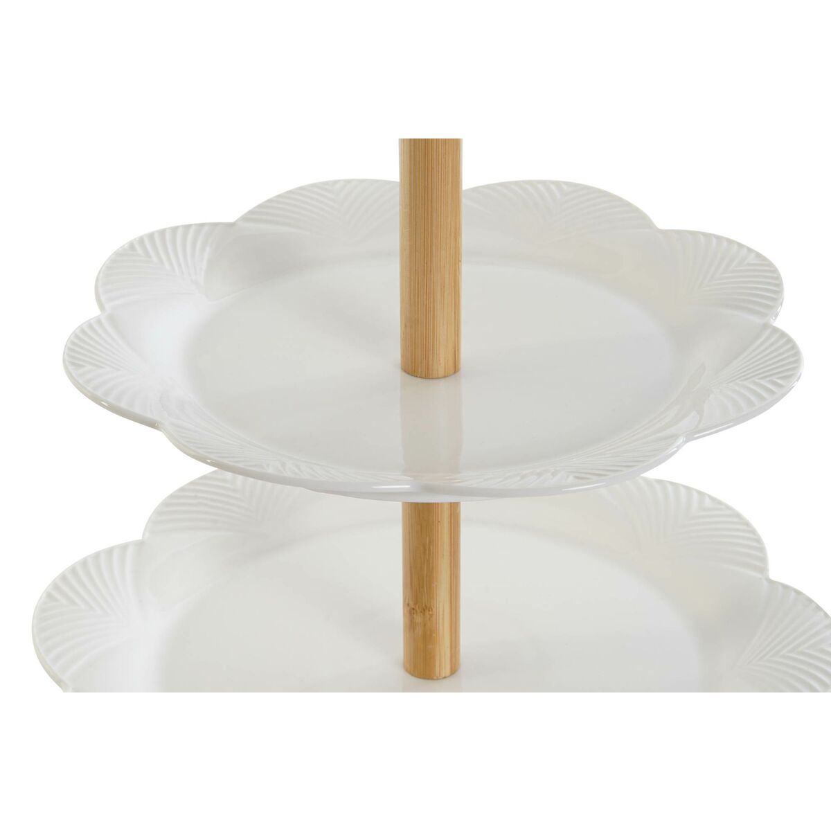 Fruit Bowl DKD Home Decor White Natural Bamboo Porcelain 25 x 25 x 34 cm-2