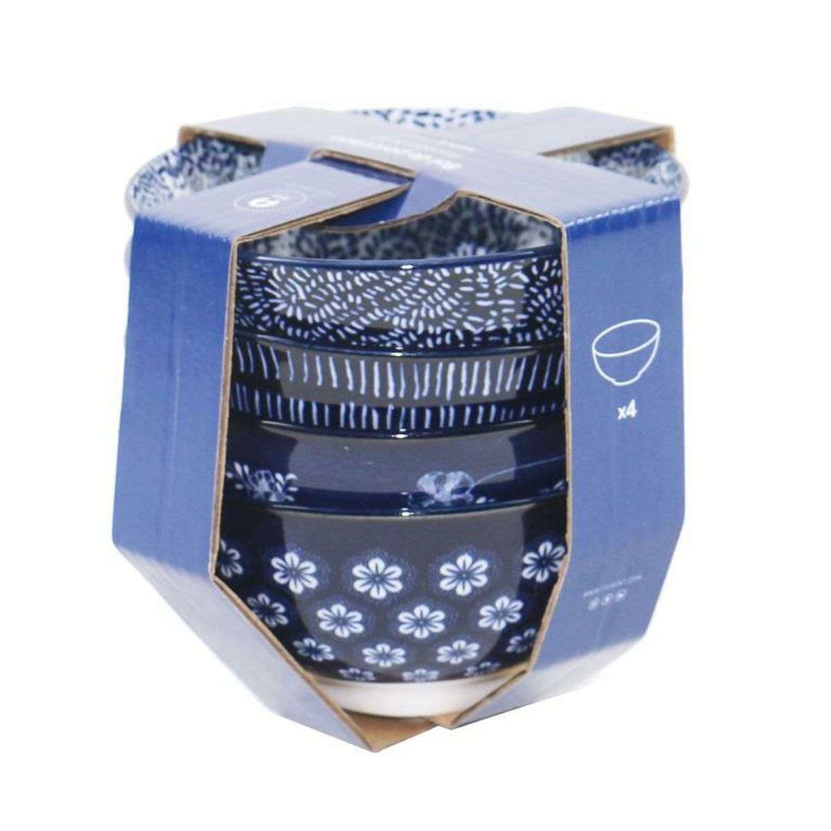 Home ESPRIT Blue White China Bowl Set Shabby Chic 11.5 x 11.5 x 6 cm-4