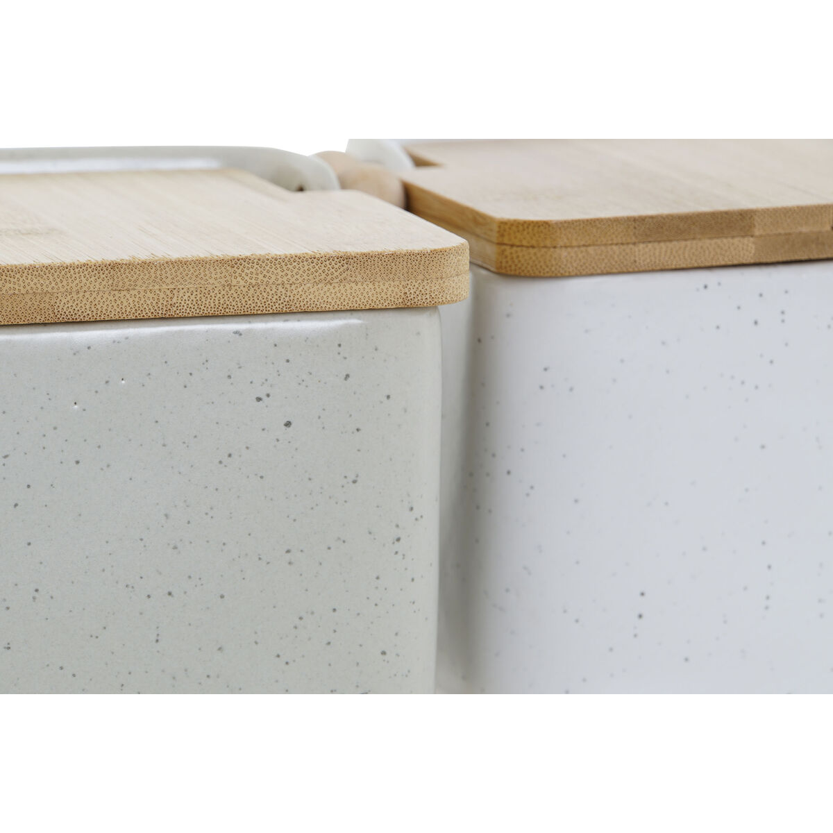 Salt shaker with lid Home ESPRIT White Beige Natural Bamboo Dolomite 15 x 12 x 11 cm (2 pieces)-2